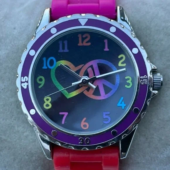Accutime Watch Analog Multi Color Rubber Band Unisex Wrist Watch - Picture 1 of 9